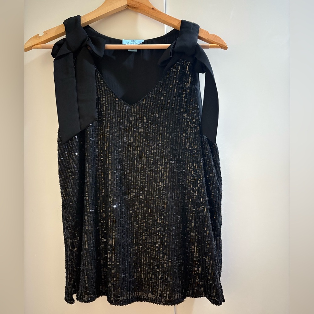 CeCe Black and Gold Sequin Blouse